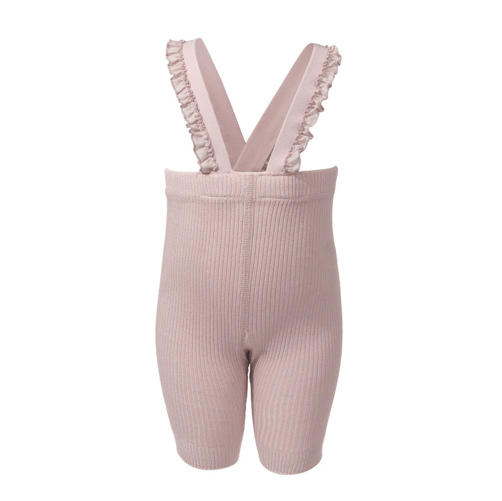 overall ribbed with ruffled suspender short footed - 202-dusty pink