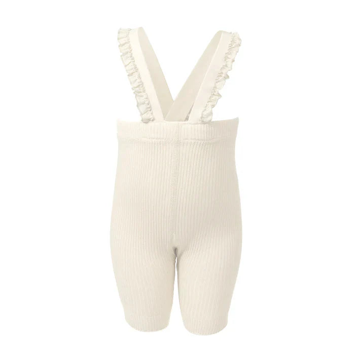 overall ribbed with ruffled suspender short - 63-vanilla