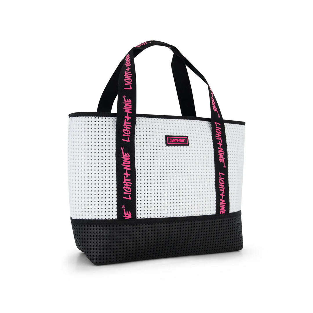 swim bag tote zippered - rose/white