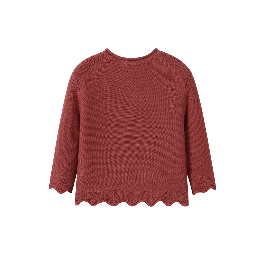 top l/s scalloped knit cardigan - rust