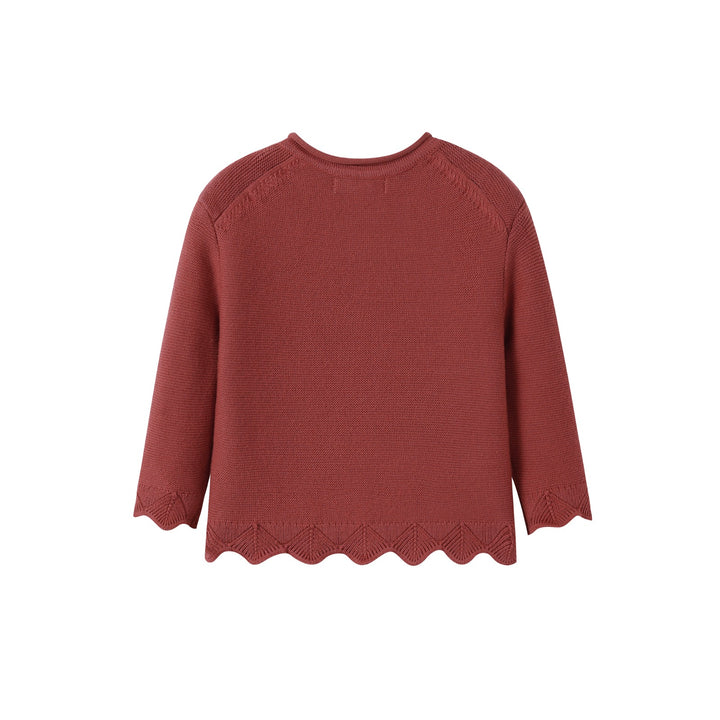 top l/s scalloped knit cardigan - rust