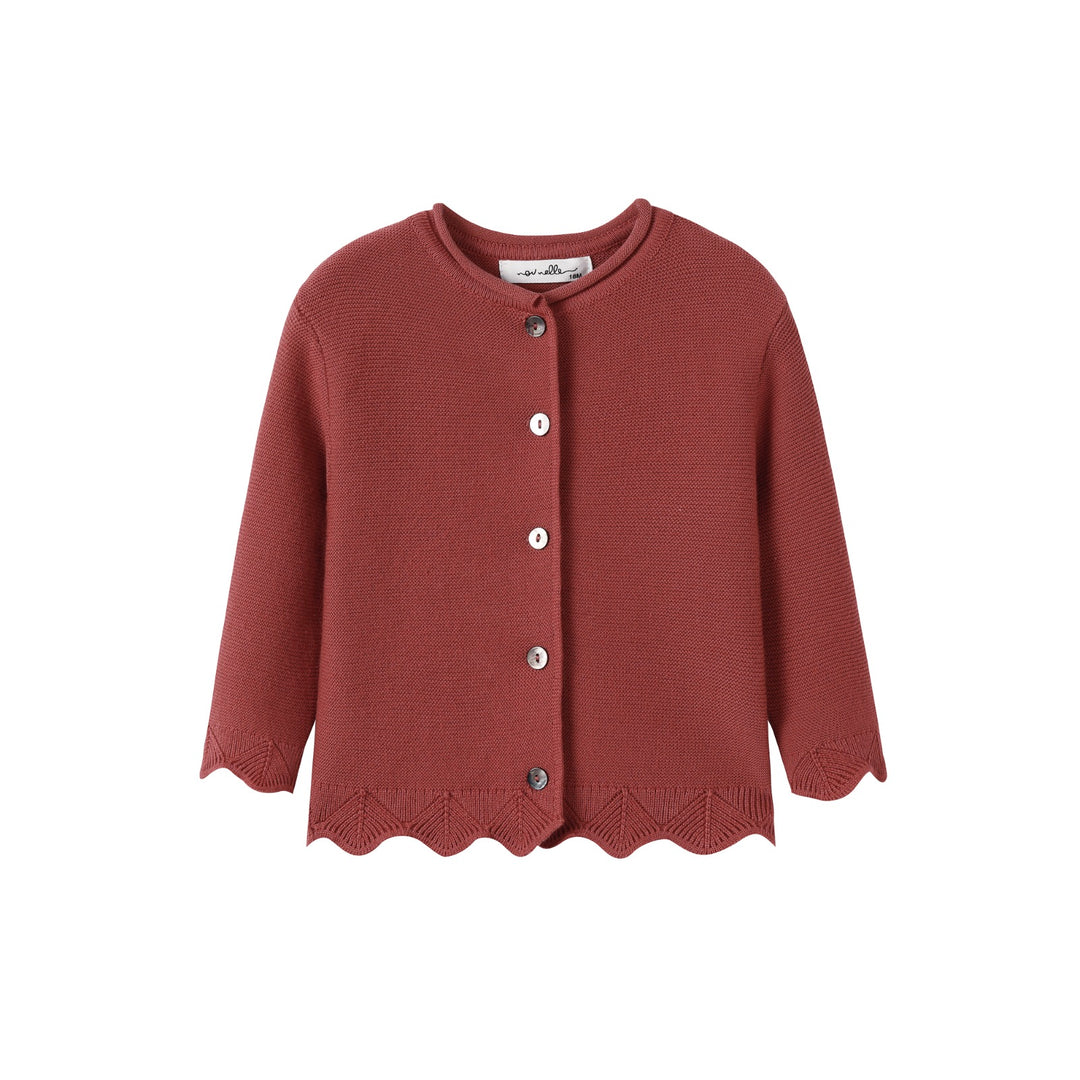 top l/s scalloped knit cardigan - rust