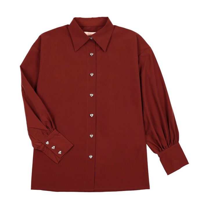 top l/s taffeta rhinestone button shirt - rust