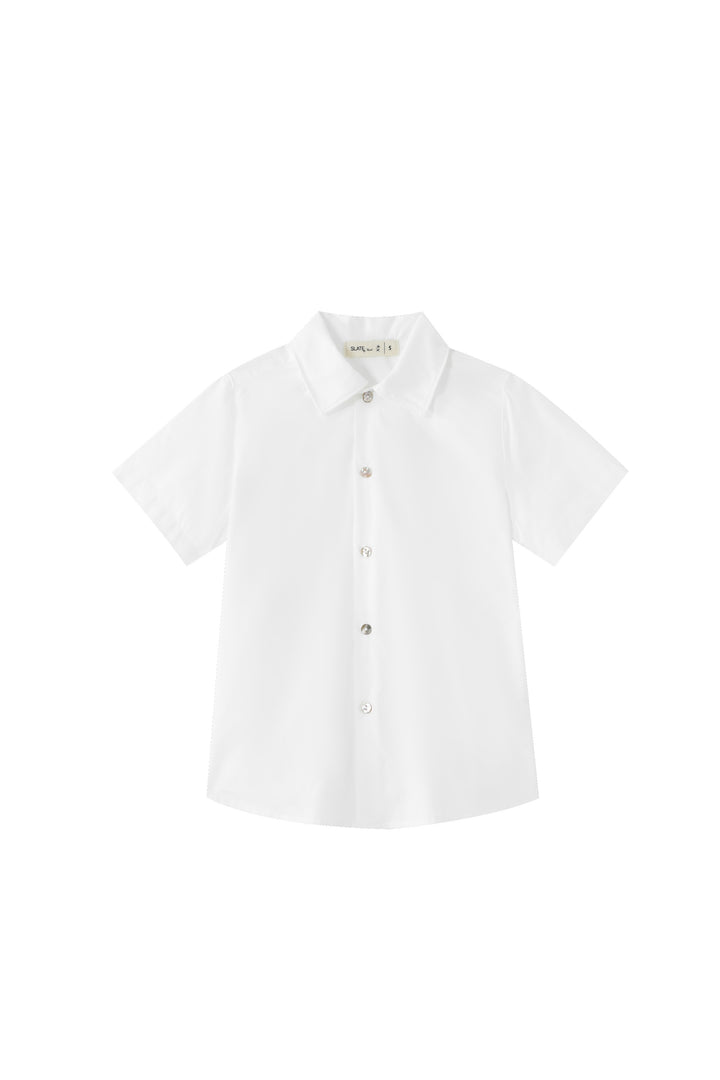 topstitched collared shirt - white