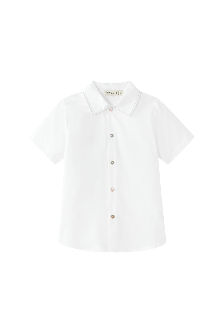 topstitched collared shirt - white/lavender