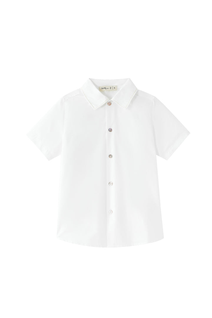 topstitched collared shirt - white/yellow