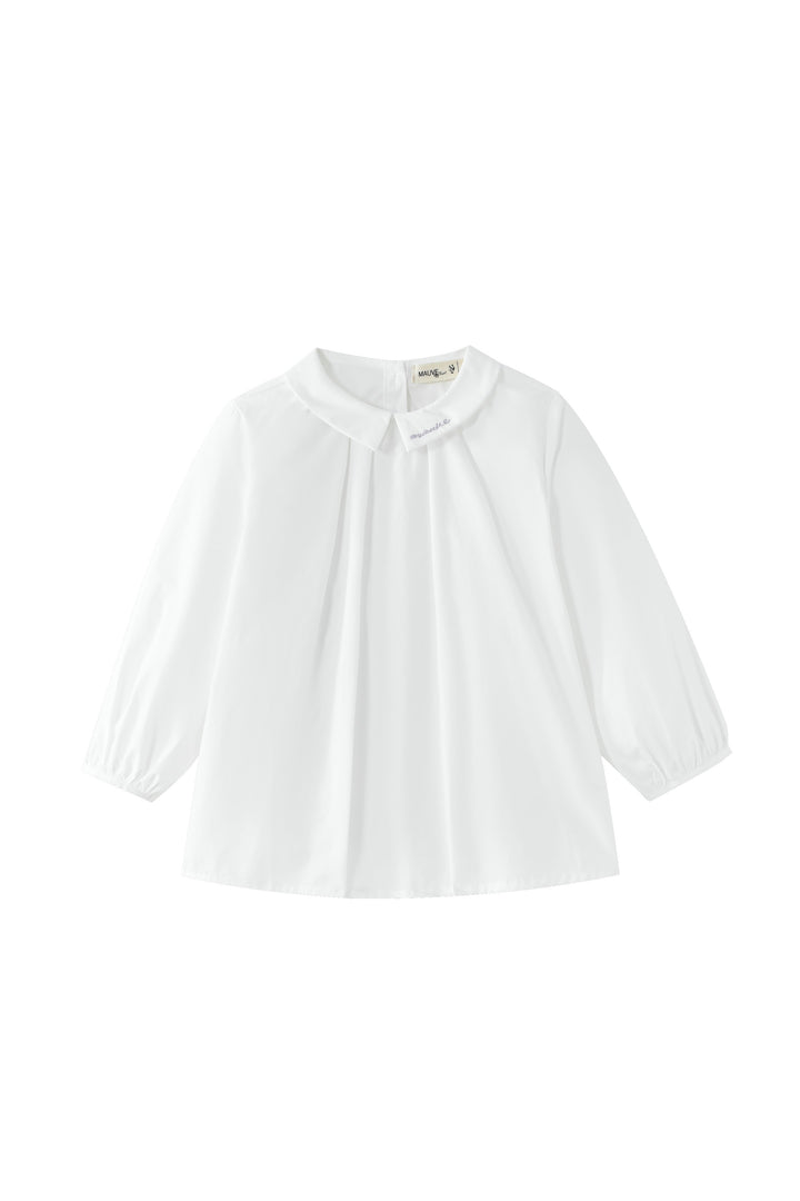 pintuck blouse with collar - white/lavender