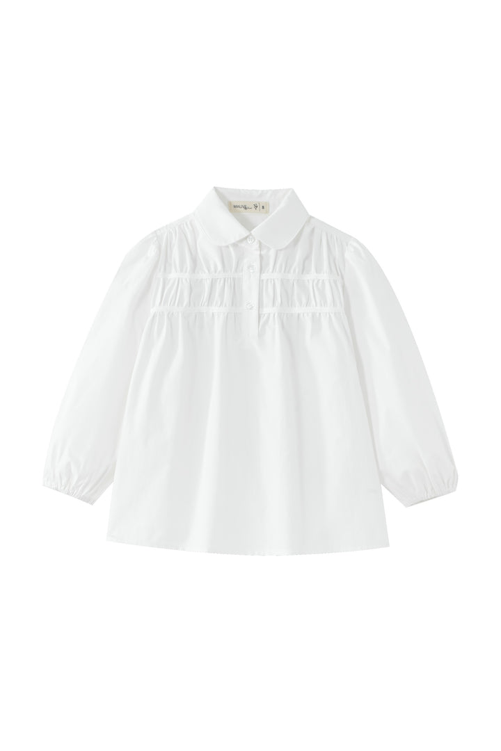 peter pan collared blouse with tucks - white