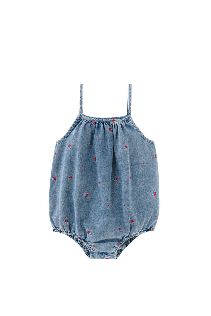 romper with cherry embroidery - chambray