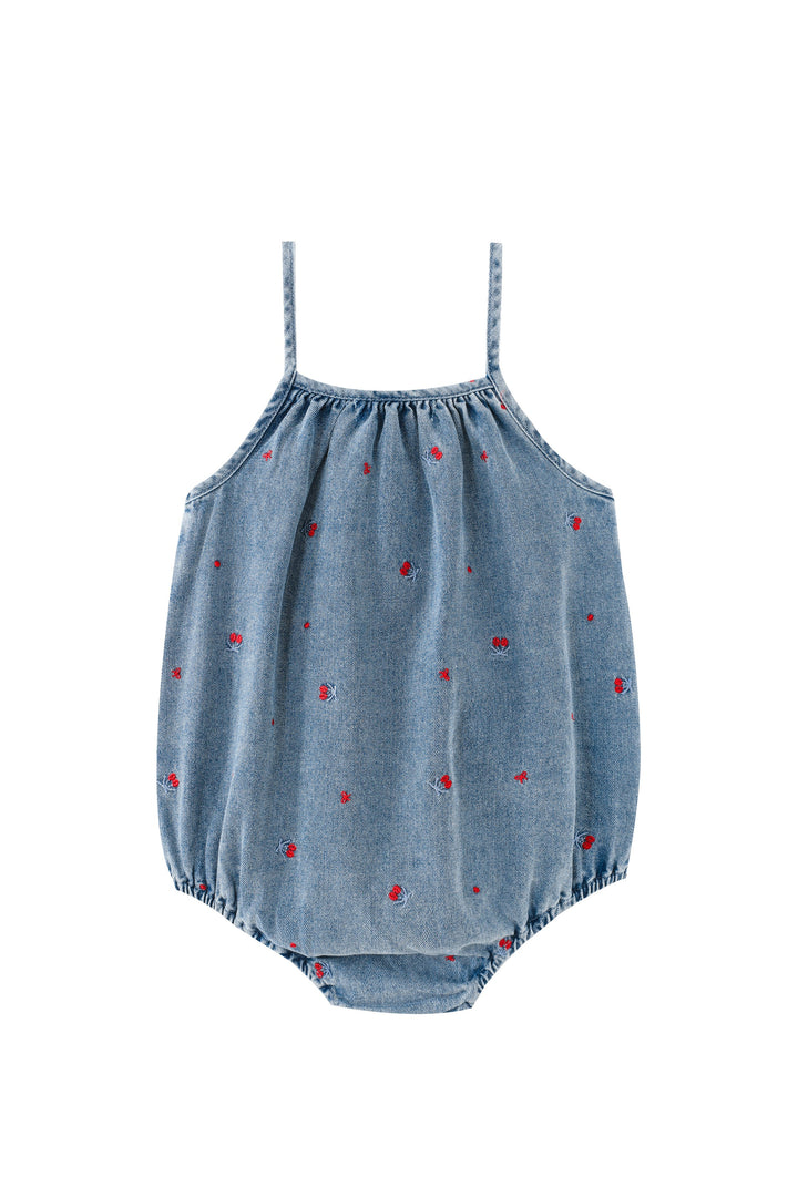 romper with cherry embroidery - chambray