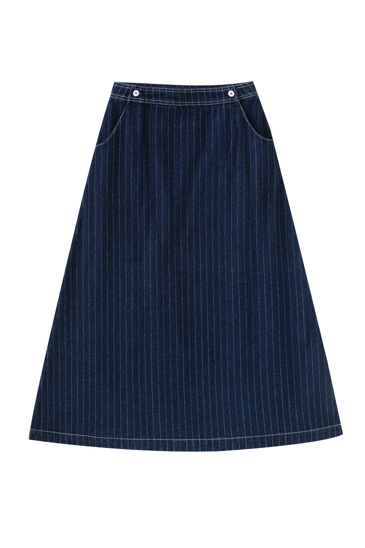 striped midi skirt - denim striped