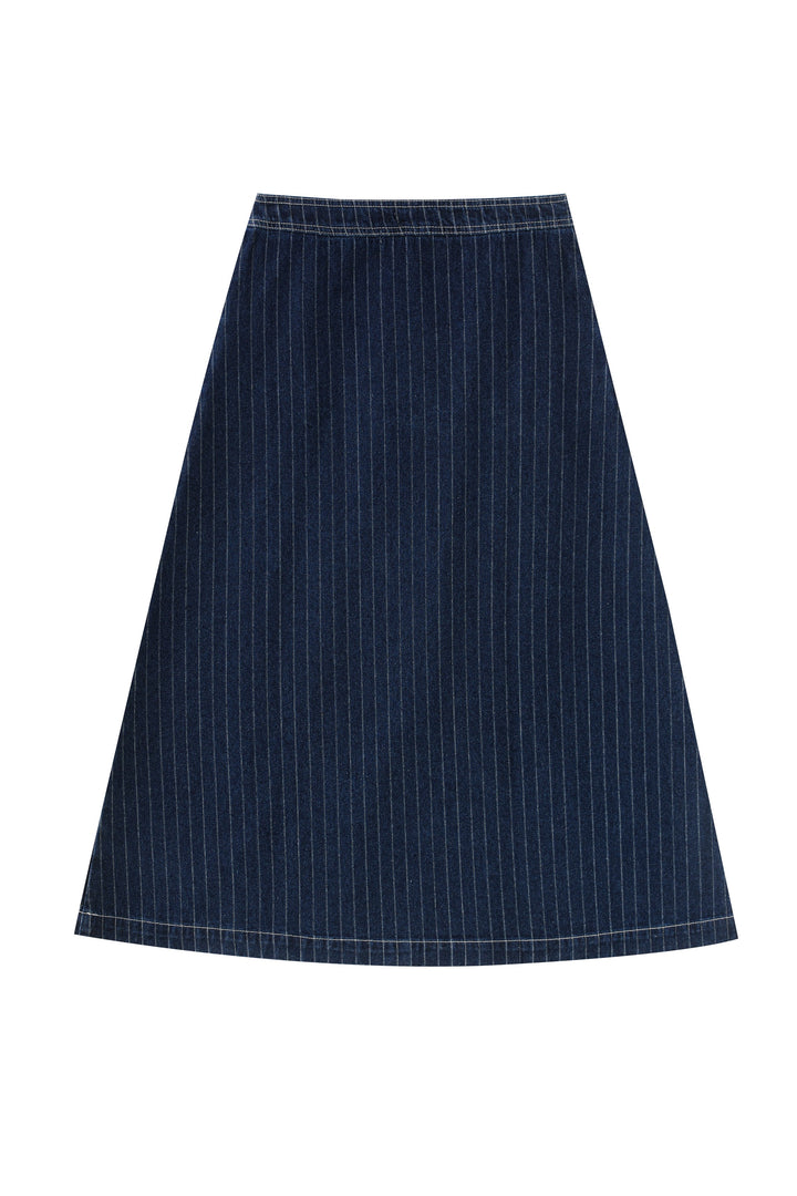 striped midi skirt - denim striped