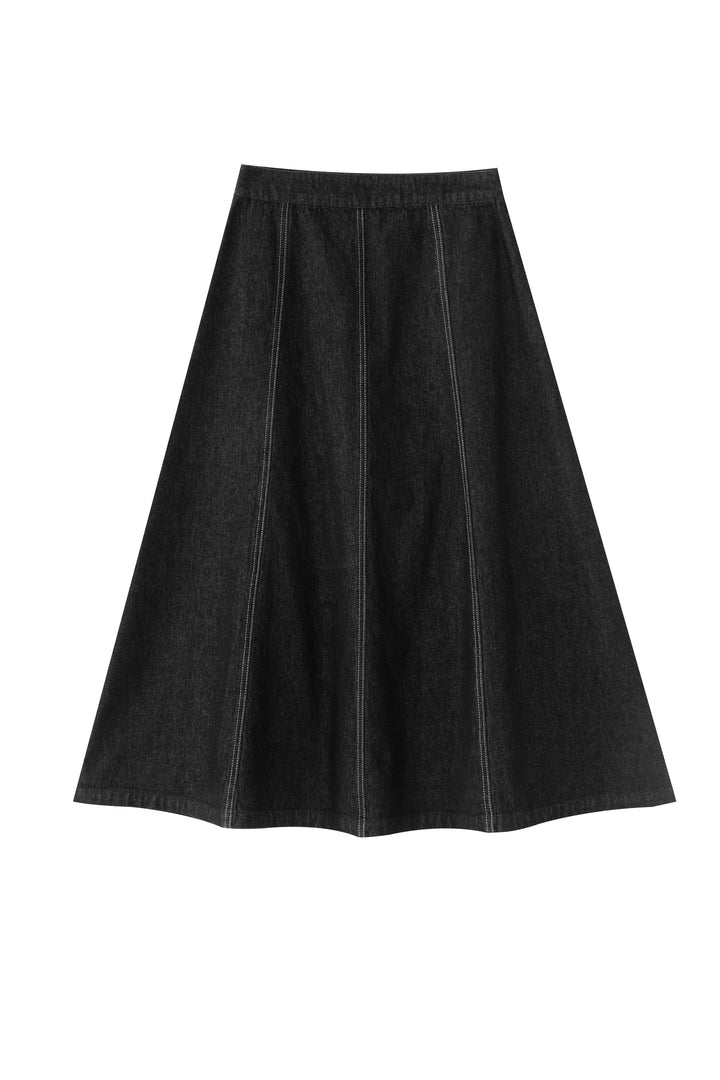 paneled midi skirt - black denim