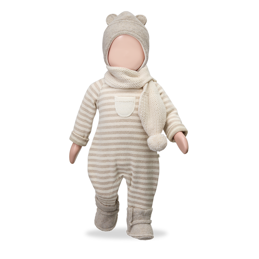 one piece striped knit pocket jumpsuit - beige