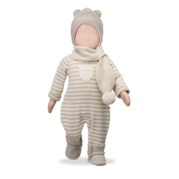 one piece striped knit pocket jumpsuit - beige