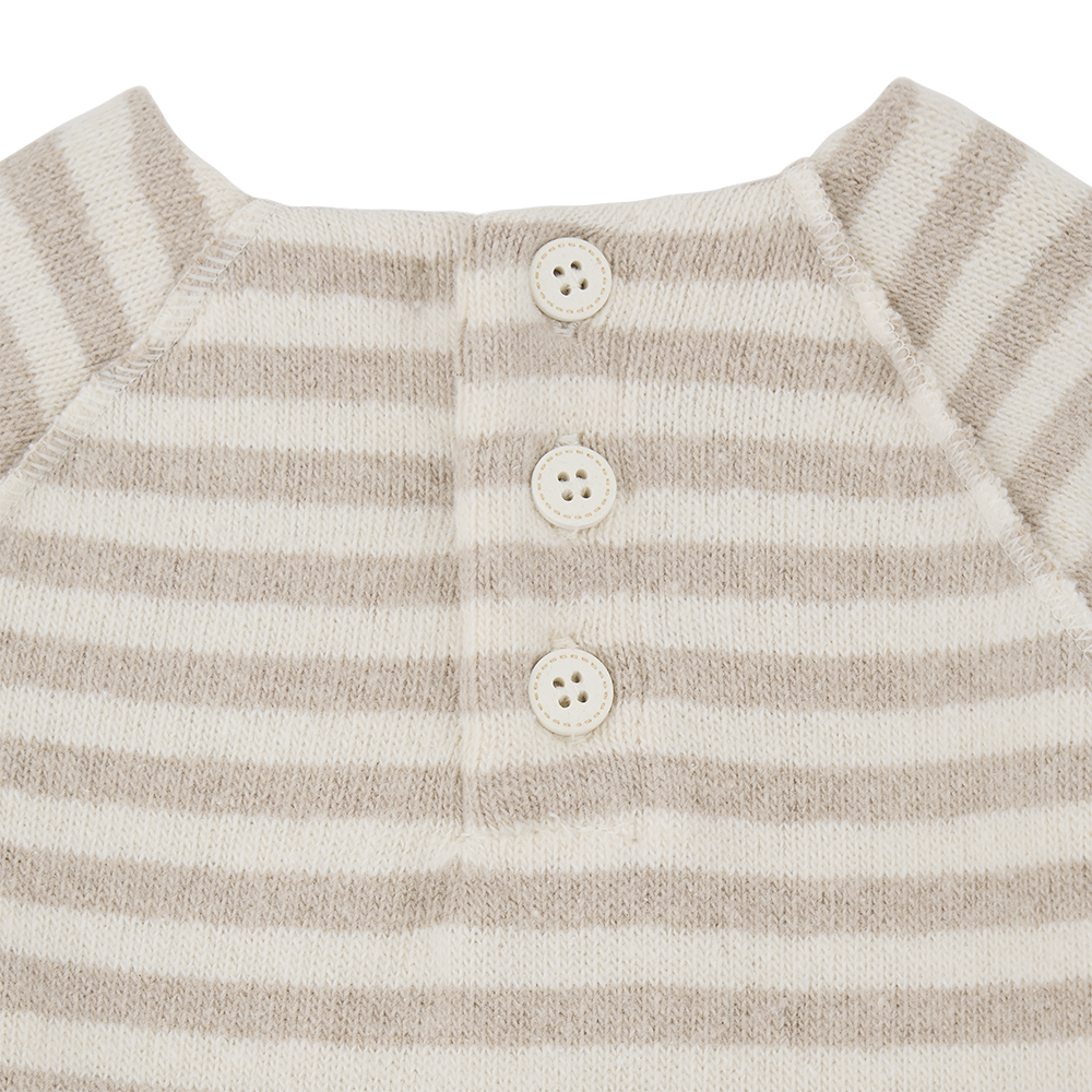 one piece striped knit pocket jumpsuit - beige