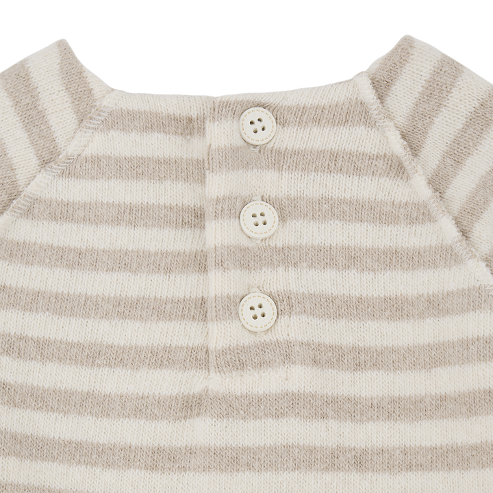 one piece striped knit pocket jumpsuit - beige