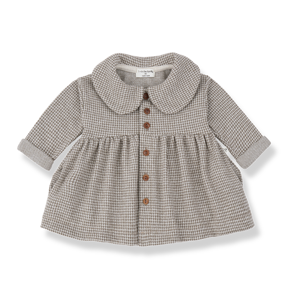 dress houndstooth button down with large collar - dark taupe