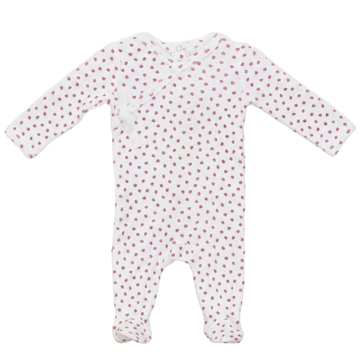 footie pointelle mini flower mock wrap - white/red