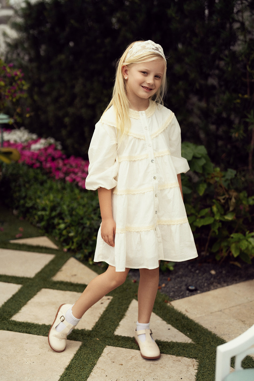 dress tiered lace detail - off white