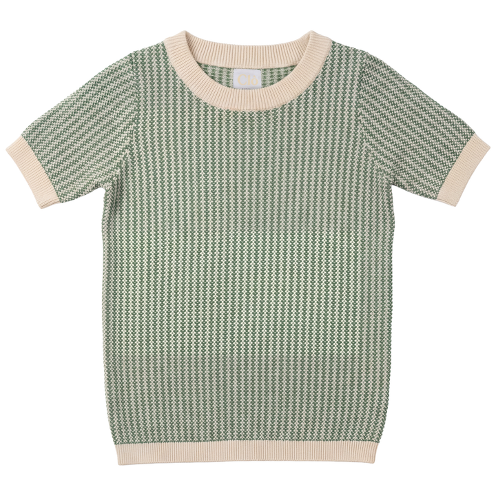 top s/s knit textured crewneck sweater - dark sage