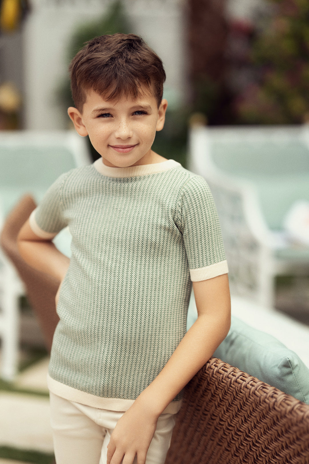 top s/s knit textured crewneck sweater - dark sage