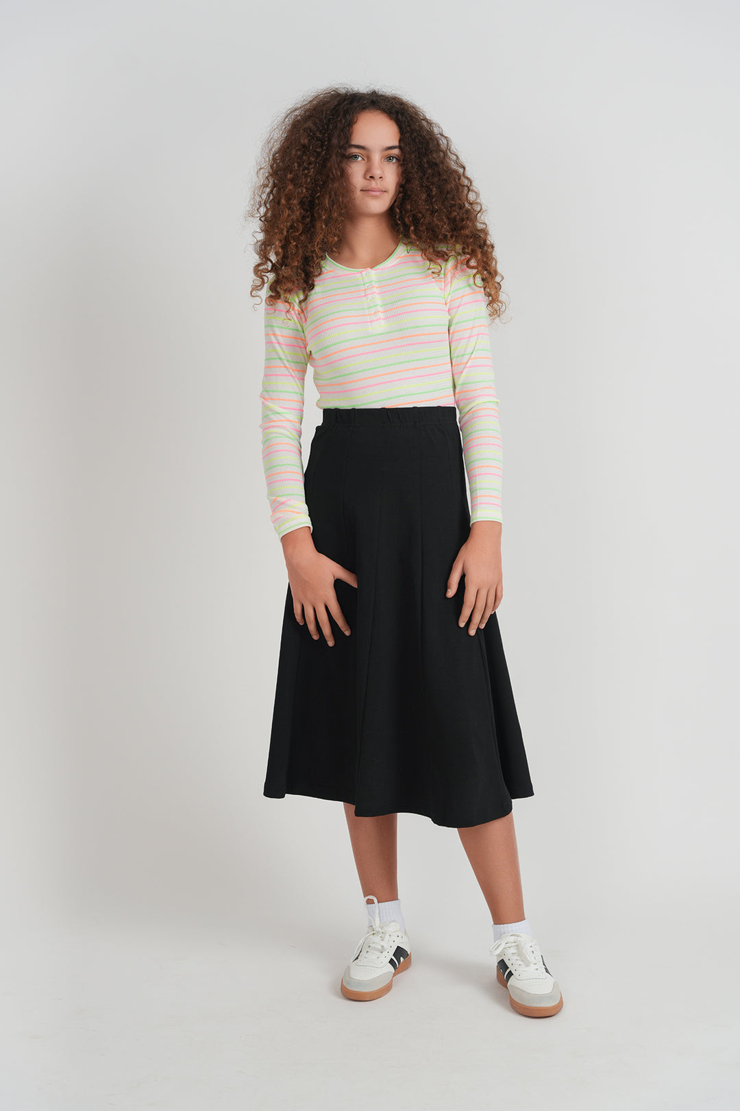 tee l/s multi big stripe waffle - white