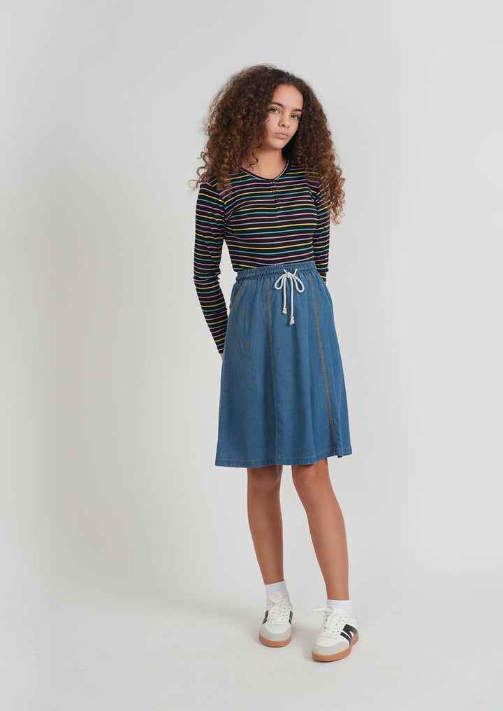 tee l/s multi big stripe waffle - black
