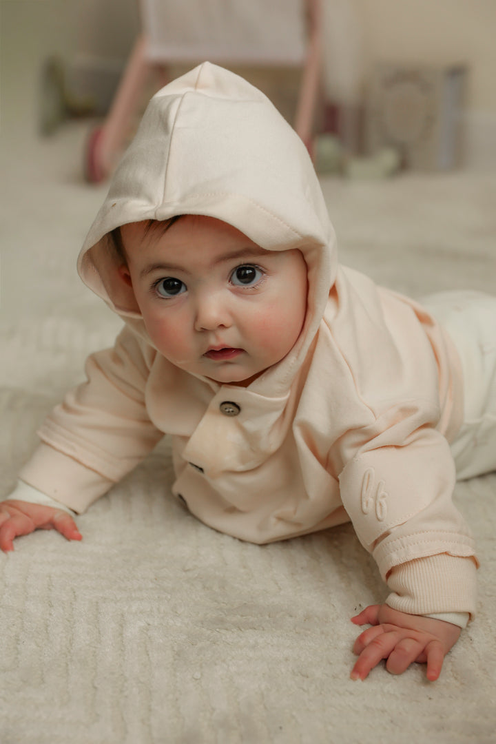 jacket french terry button down with hood - light blush