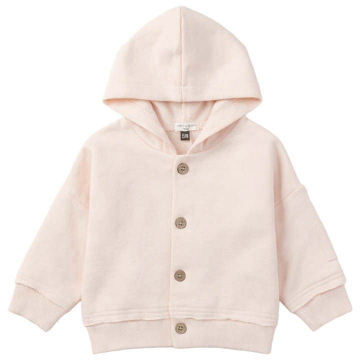 jacket french terry button down with hood - light blush