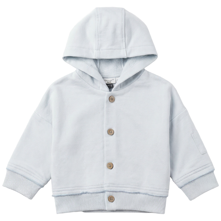 jacket french terry button down with hood - misty blue