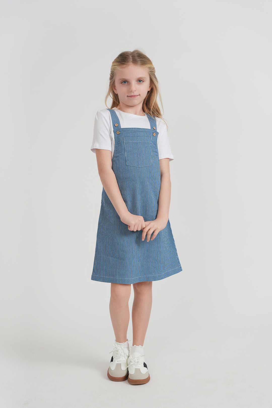 dress pinstriped pocket jumper - medium denim/white