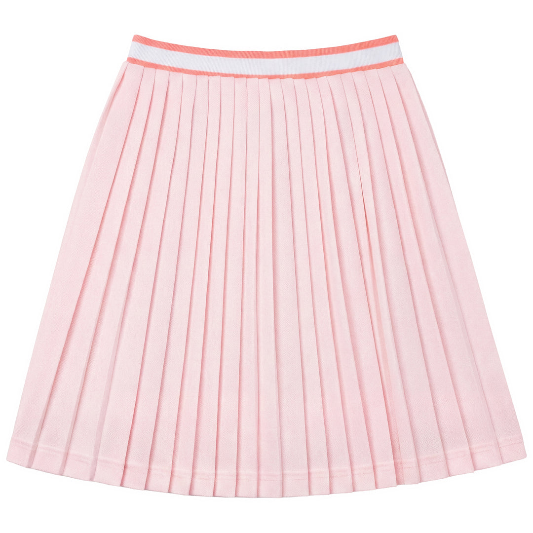 set outfit tennis stripe half zip polo and pleated skirt - pink