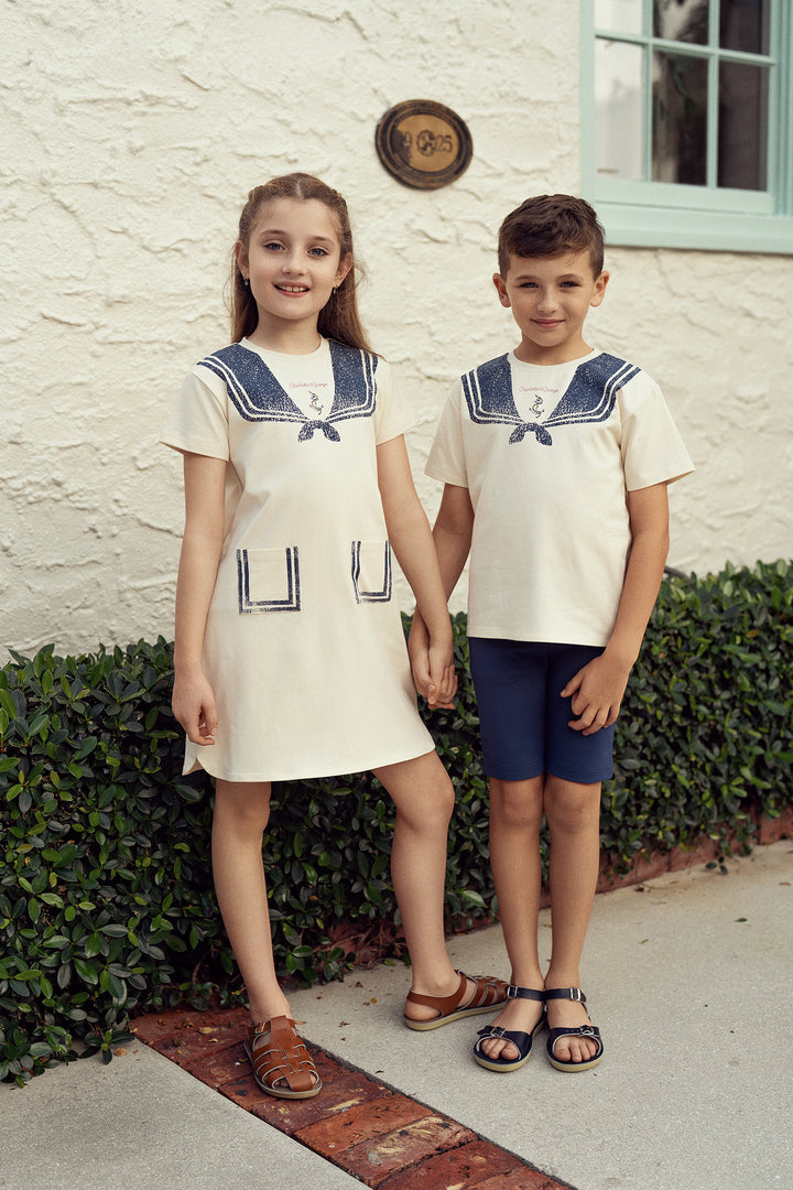 tee s/s sailor collar printed - cream