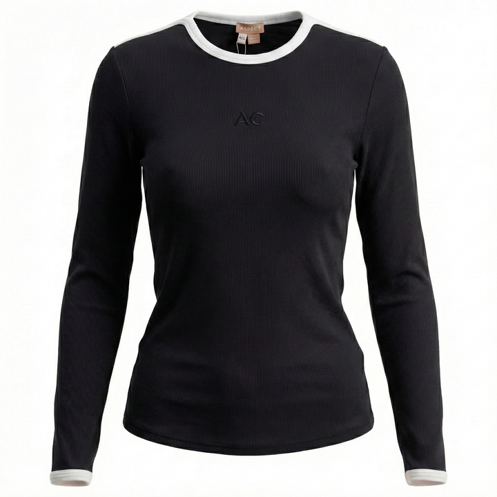 tee l/s ribbed contrast trim - black