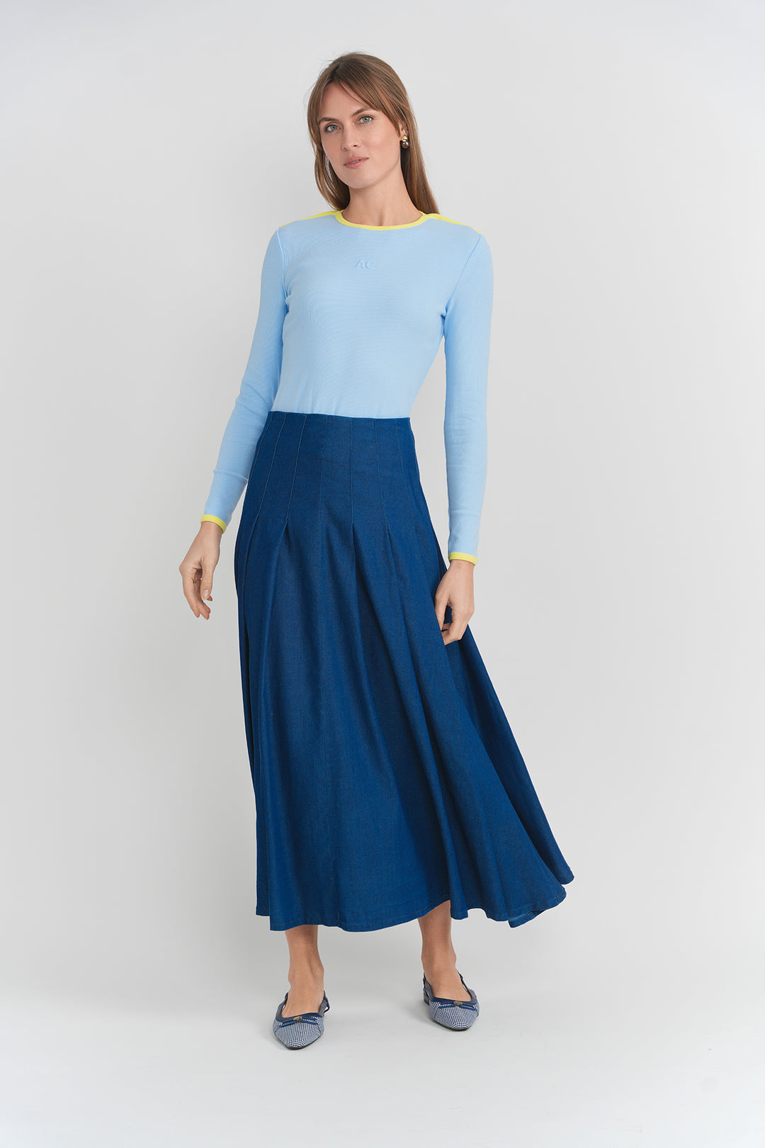 tee l/s ribbed contrast trim - blue