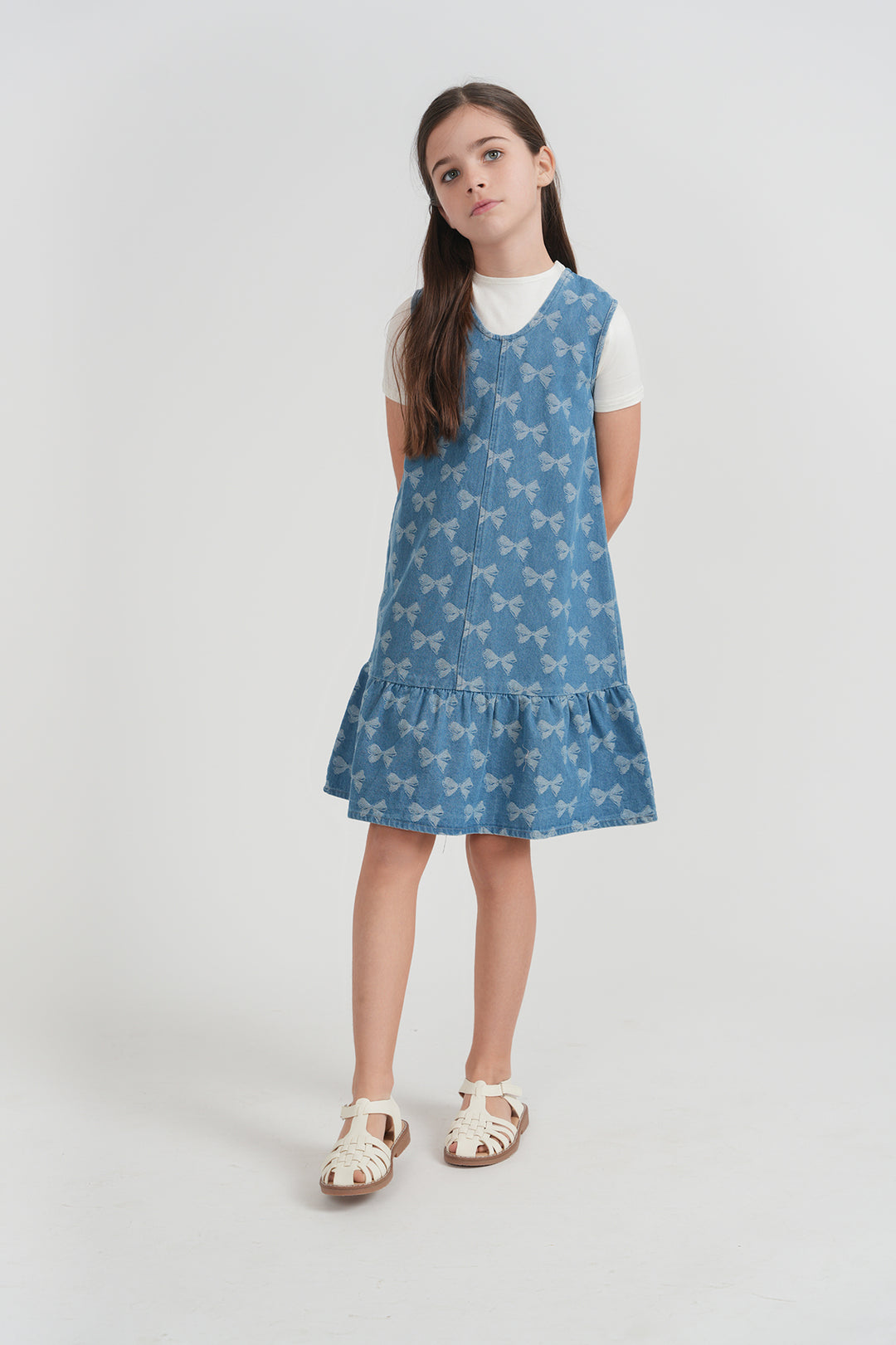 dress bow printed jumper - light denim
