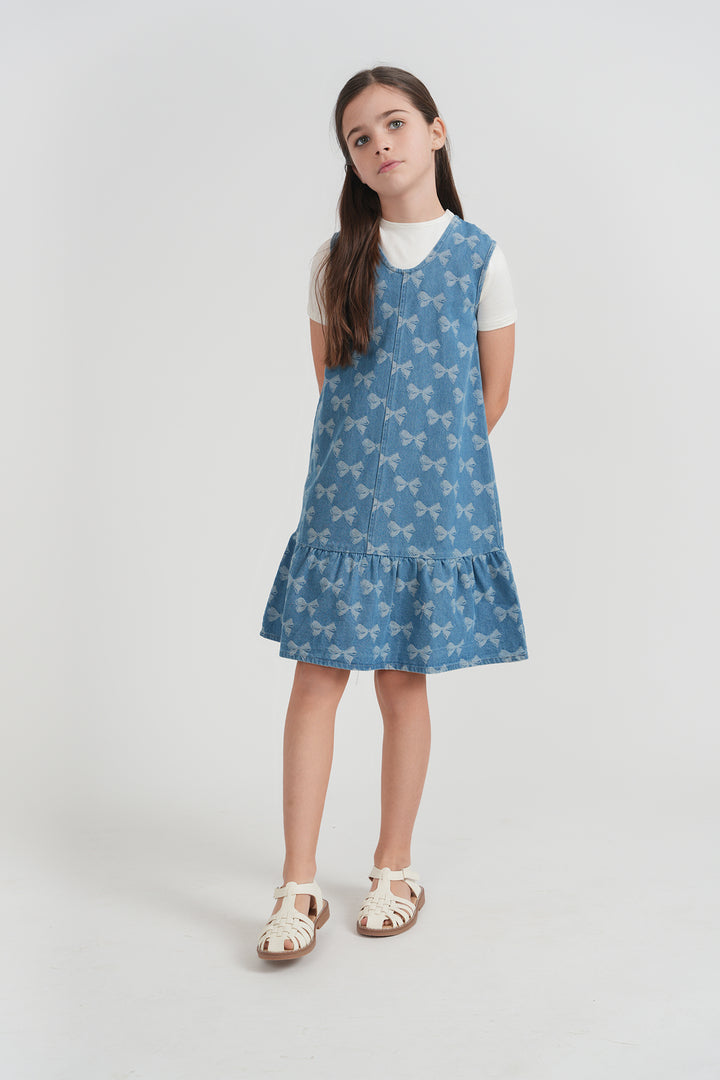 dress bow printed jumper - light denim