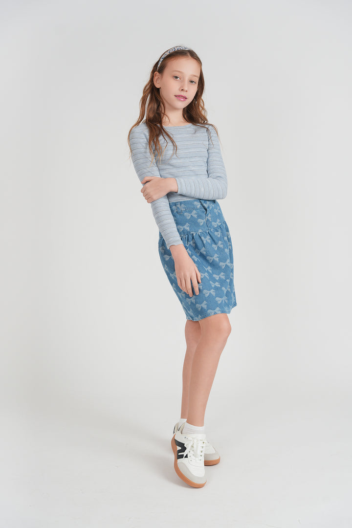 skirt bow printed - light denim