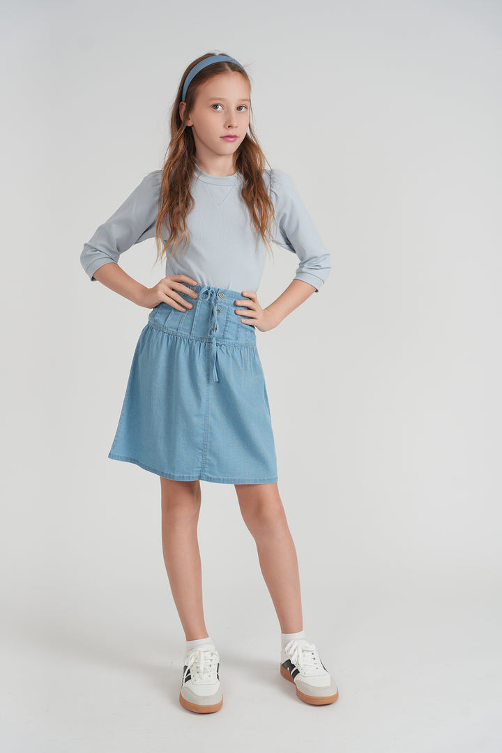 tee l/s puff sleeve - dark blue