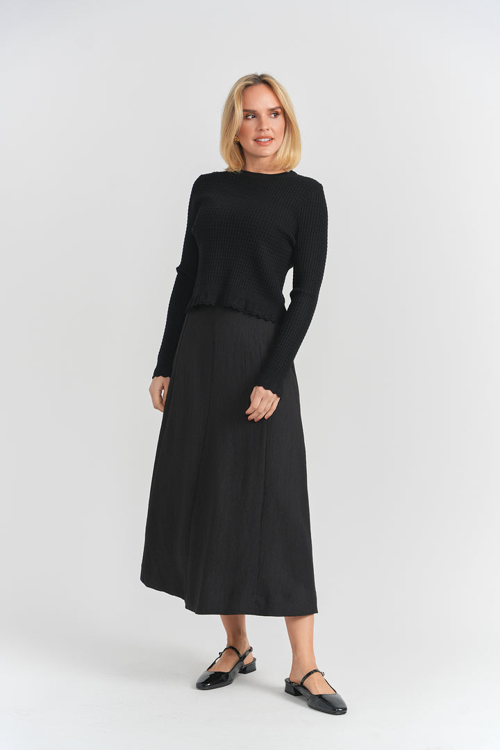 top l/s raised knit sweater - black