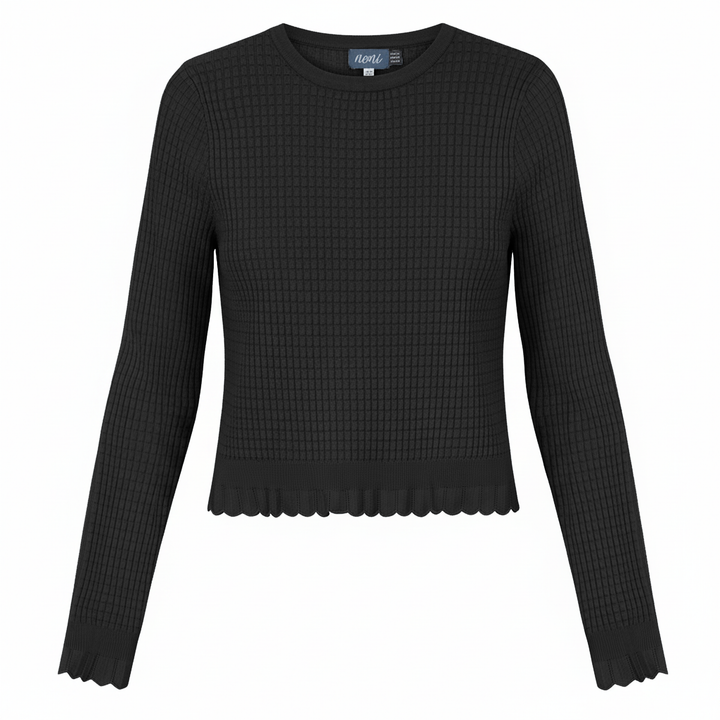 top l/s raised knit sweater - black
