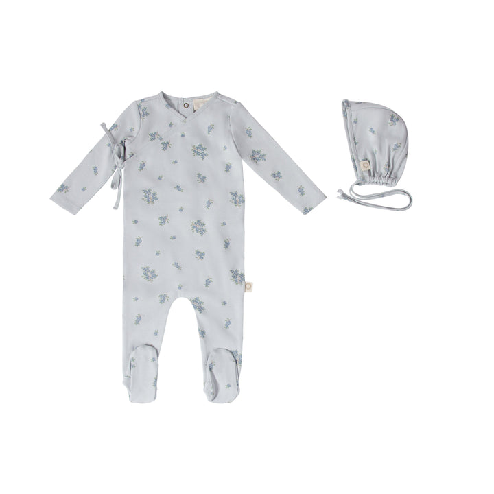 footie blueberries mock wrap with bonnet - medium blue/blue
