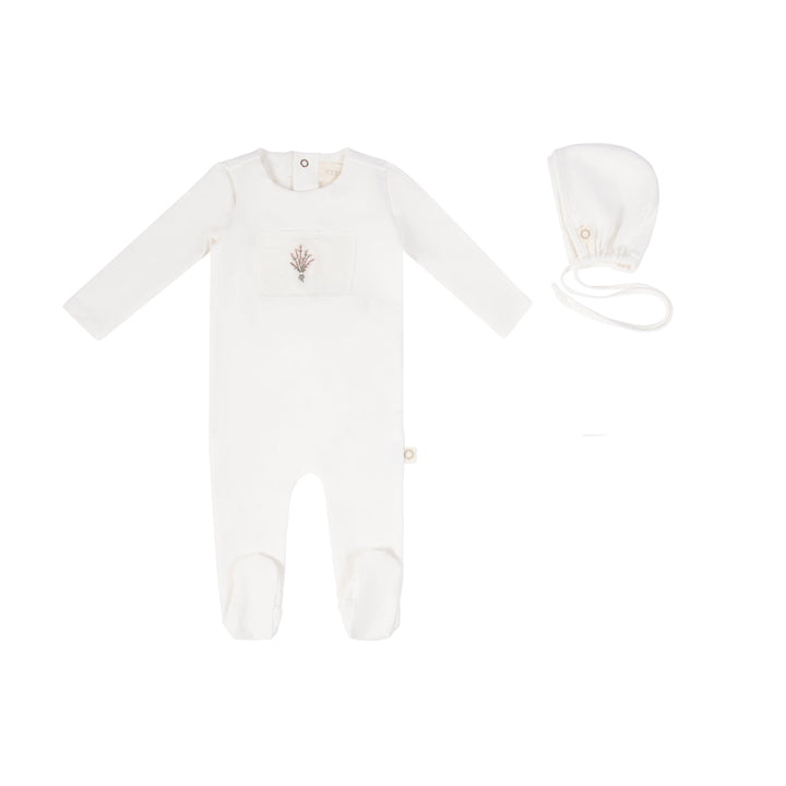 footie floral patch with hat - white/peach