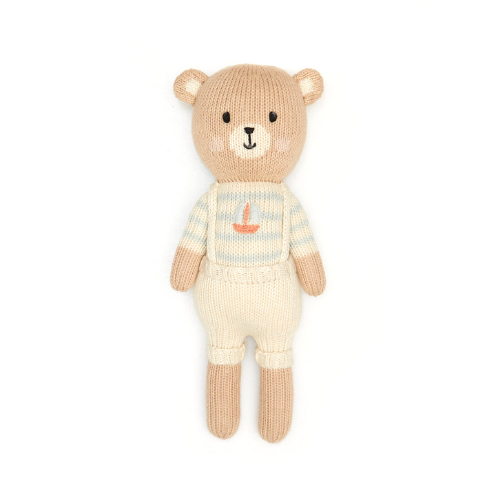 teddy arthur bear with sailboat 11 inch - natural/light blue