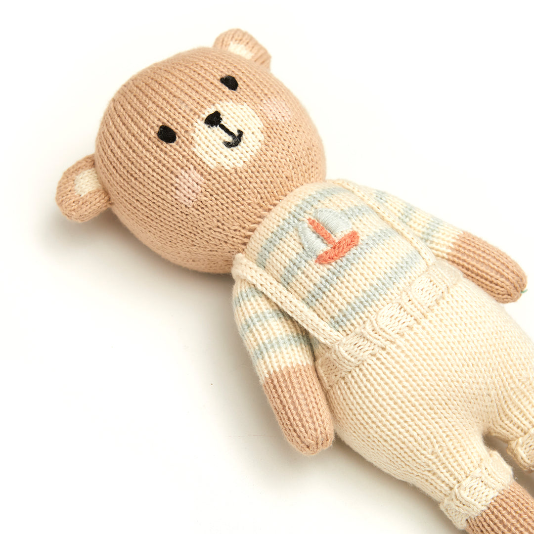 teddy arthur bear with sailboat 11 inch - natural/light blue
