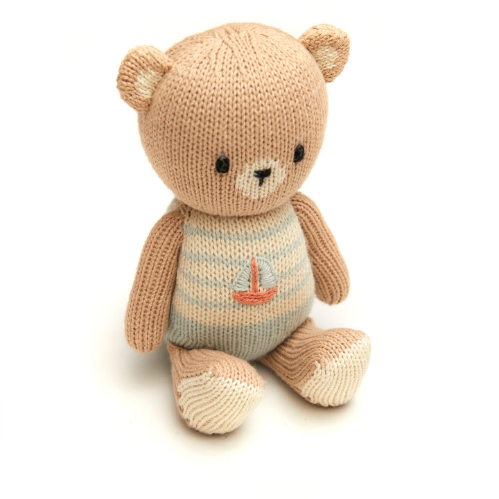 teddy baby bear with sailboat 8.5 inch - light blue/natural