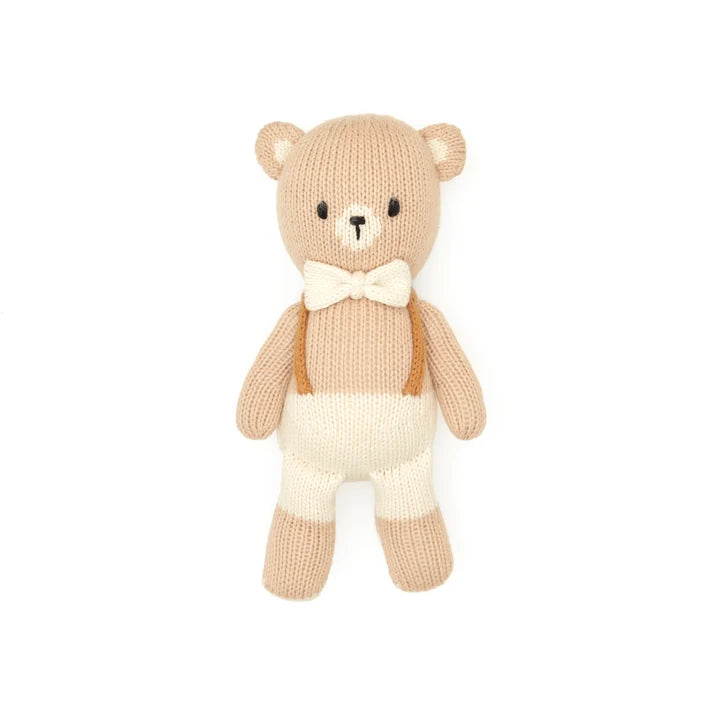 teddy baby bear with bow tie 8"" - natural