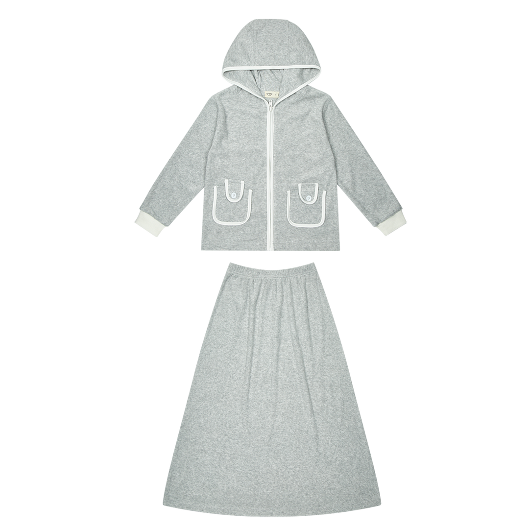 cover up 2 pc piped terry maxi - grey