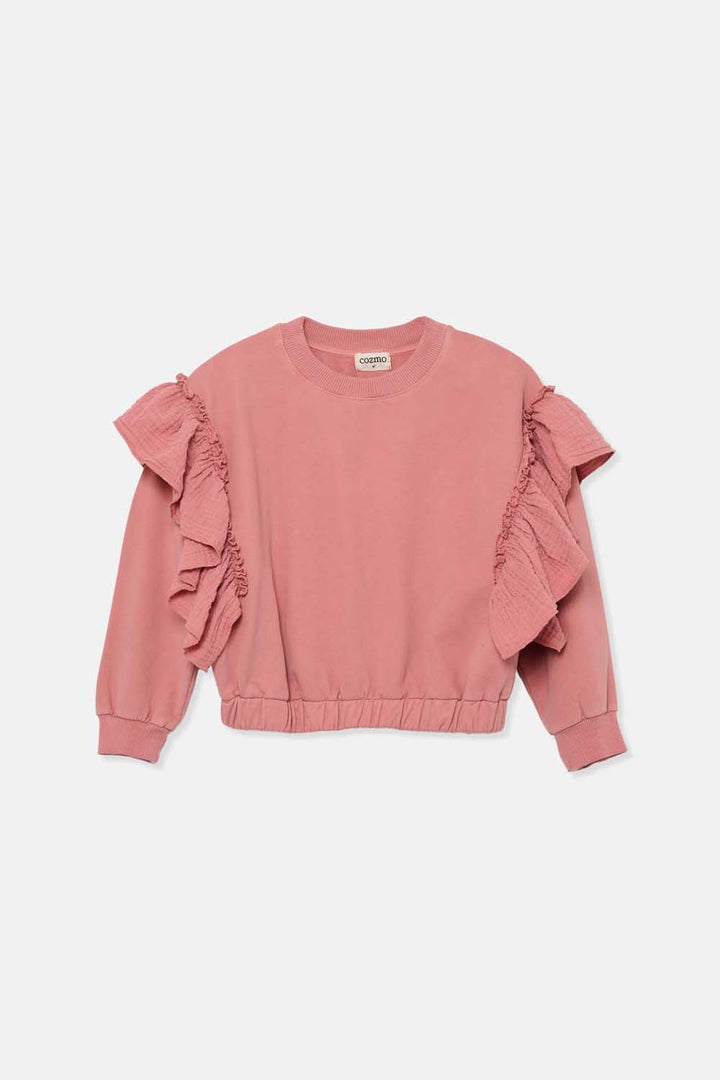 top l/s sweat muslin frill shoulder - rose